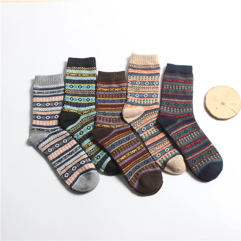 5 пар мягких толстых кашемировых мужских носков повседневные шерстяные смешанные теплые зимние мужские носки в стиле ретро высококачественные хлопковые мужские носки - Цвет: d