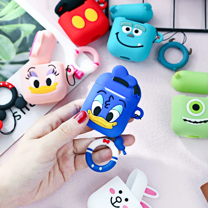 Силиконовый защитный чехол с 3d-изображением животных из мультфильма Airpods с кольцом на палец