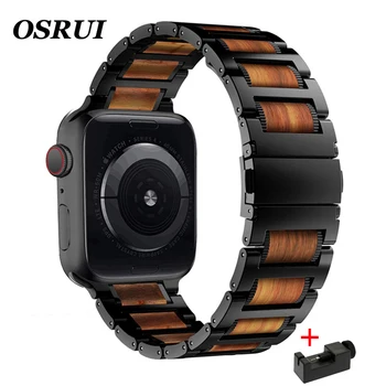 

Strap for Apple Watch Iwatch Band Series 5/4/3/2/1 Correa Sandalwood Link Bracelet Wooden Stainless Steel 42mm 38mm 44mm 40mm