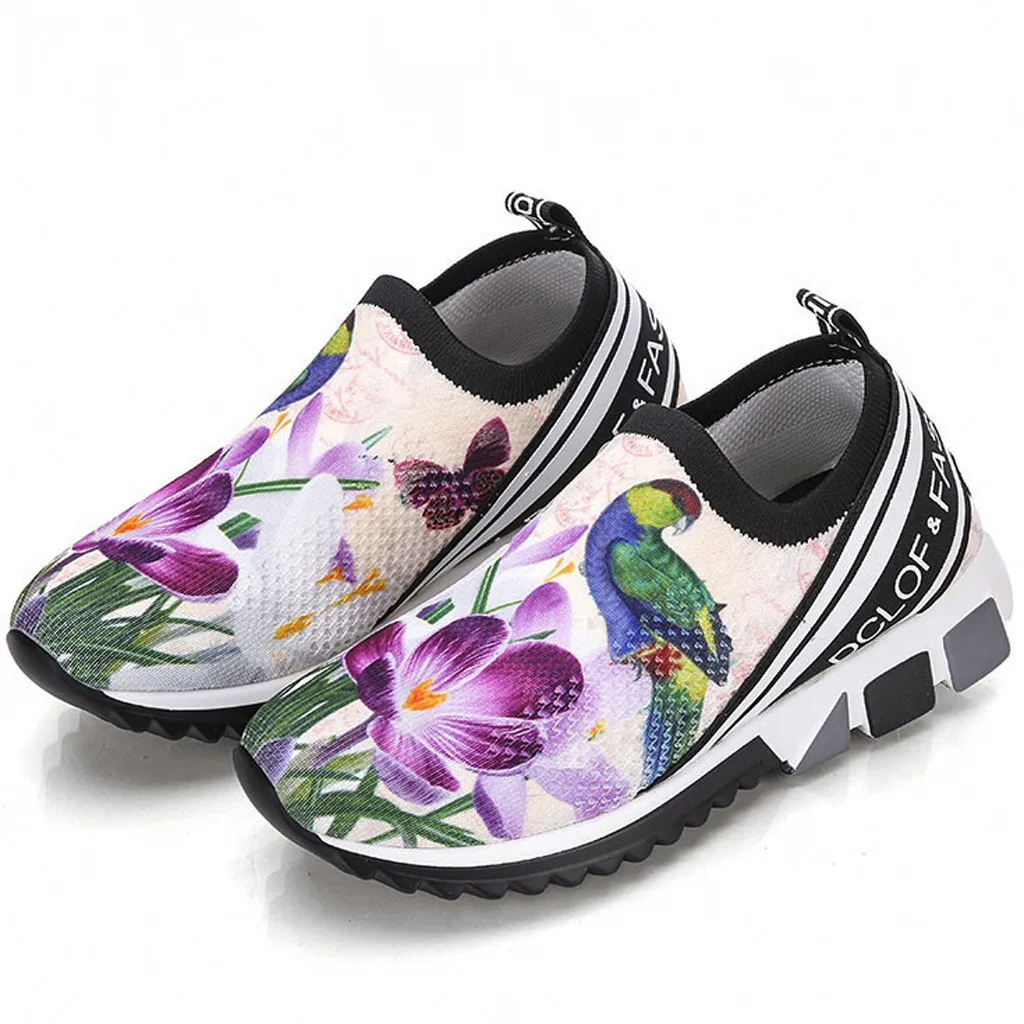 Женские кроссовки на платформе для отдыха; модная женская обувь большого размера с цветочным принтом; дышащая легкая обувь для бега с амортизацией