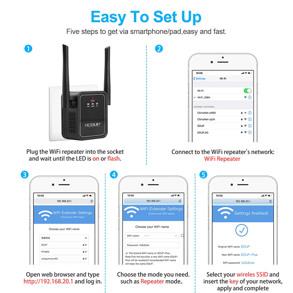 Edup mt7628kn 300mbps sem fio wifi extensor