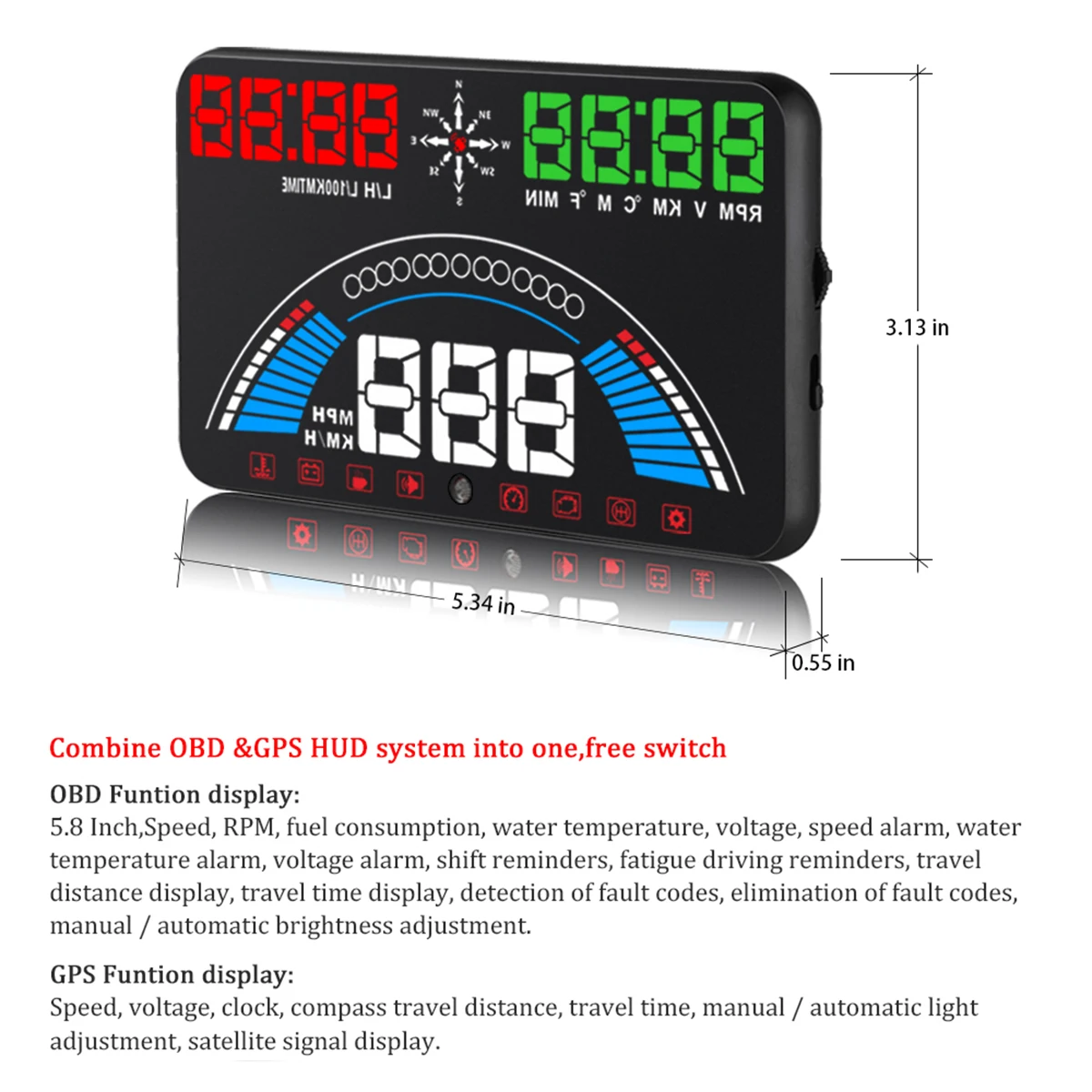 S7 автомобильный HUD Дисплей с OBDII+ gps Авто диагностический сканер автомобильный дисплей Автомобильный детектор скорости проектор на лобовое стекло