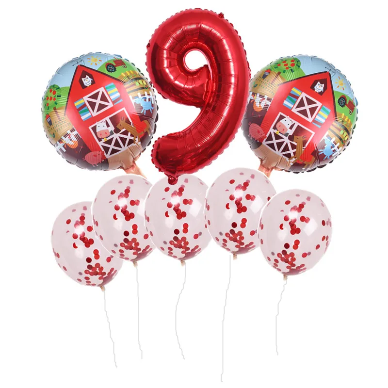 8pcs 8 шт./лот, вечерние воздушные шары с животными на ферме, 32 дюйма, розовые воздушные шары с цифрами, Детские вечерние воздушные шары на 1 день рождения, детские игрушки - Цвет: 8pcs