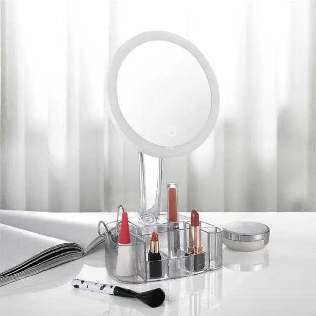 3 In 1 Desktop Vanity Makeup Mirror With Light Ladies Large Capacity Storage Box