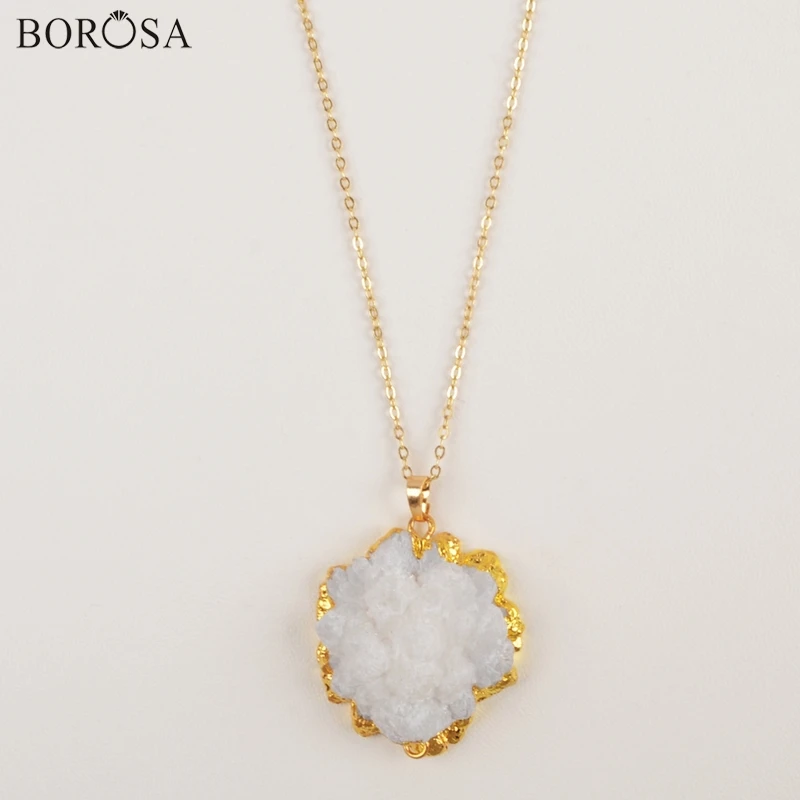 1Pcs Natural Agates White Solar Quartz Pendant Necklace in Gold 18inch Druzy Jewelry Gifts for Women CL255 | Украшения и