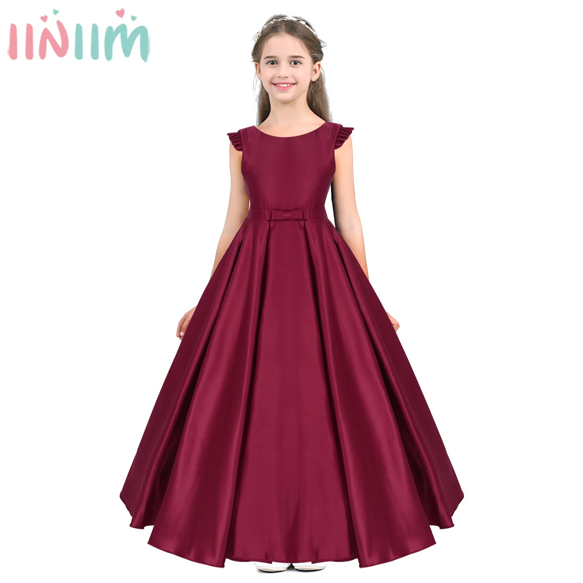 Iiniim/Детские платья для маленьких девочек, vestidos плиссированное платье с v-образным вырезом на спине и цветочным узором для девочек платье принцессы для свадебной вечеринки