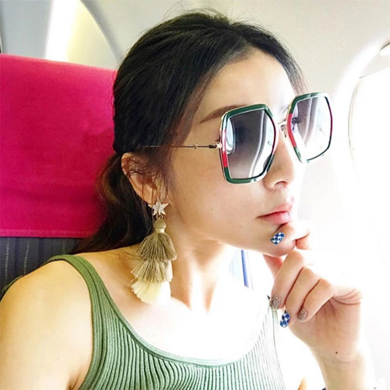 

New polygonal large frame sunglasses fashion bee dazzle color mercury trend glasses