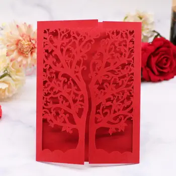 

15pcs/lot Chinese Red Laser Cut Tree Patterns For Weddings Invitations Card Earth Day Grand Event Invitations Greeting Card