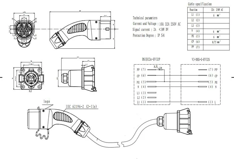 Кабель для зарядки аккумулятора с евровилкой SAE J1772 до IEC 62196-2 зарядное устройство для электромобиля типа 1 до типа 2 зарядная станция