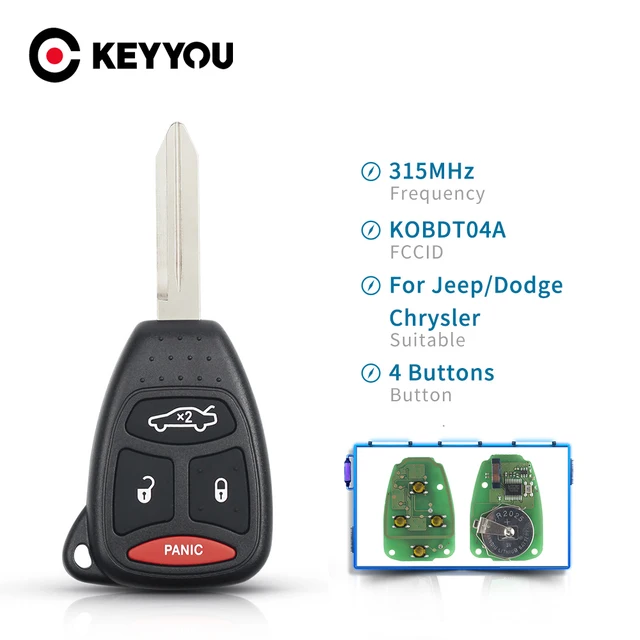KEYYOU 315mhz KOBDT04A Remote Key For Dodge Chrysler Jeep Dakota Durango Charger 300 Aspen Grand Cherokee Remote key 3/4 Button
