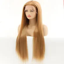 Парики из термостойких волокнистых волос, без клея, шелковистые, прямые, 26 дюймов, синтетические женские парики на кружеве