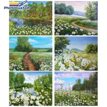 PhotoCustom Pictures By Number Tree and Flowers Kits Handpainted DIY 40x50cm Painting By Number Landscape Home Decor