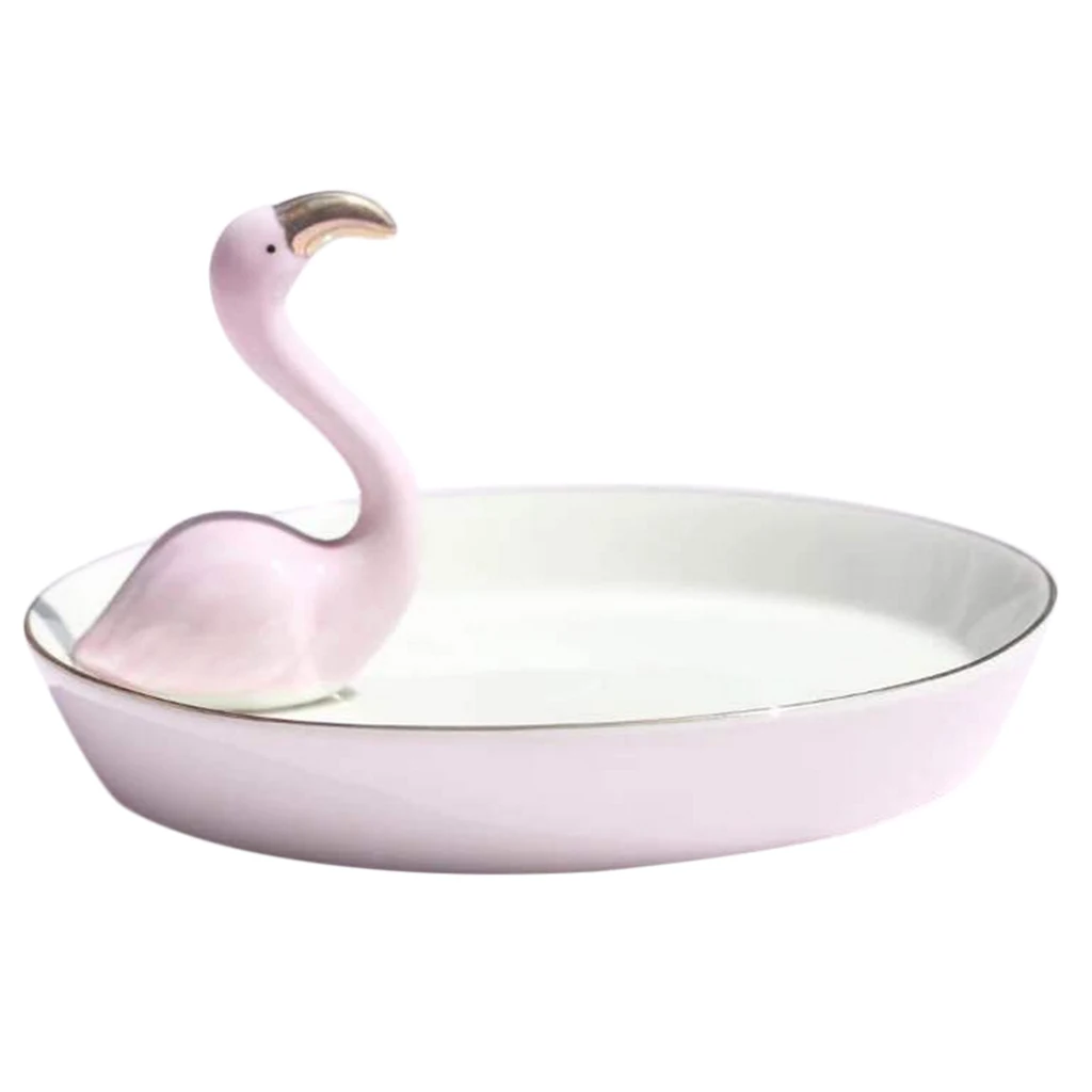 Flamingo Ceramic Trinkets Necklace Holder Dish Jewelry Storage Tray