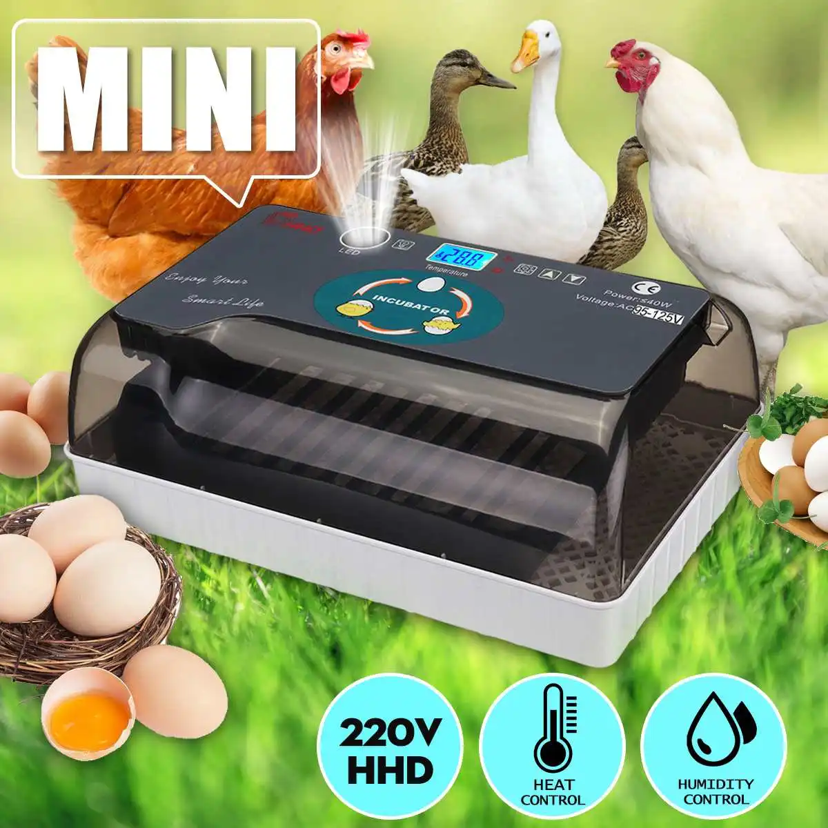 

12 Eggs General Mini Automatic LED Digital Eggs Incubator Hatcher Turning Machine Chicken Duck Bird Goose Digital Eggs Incubator