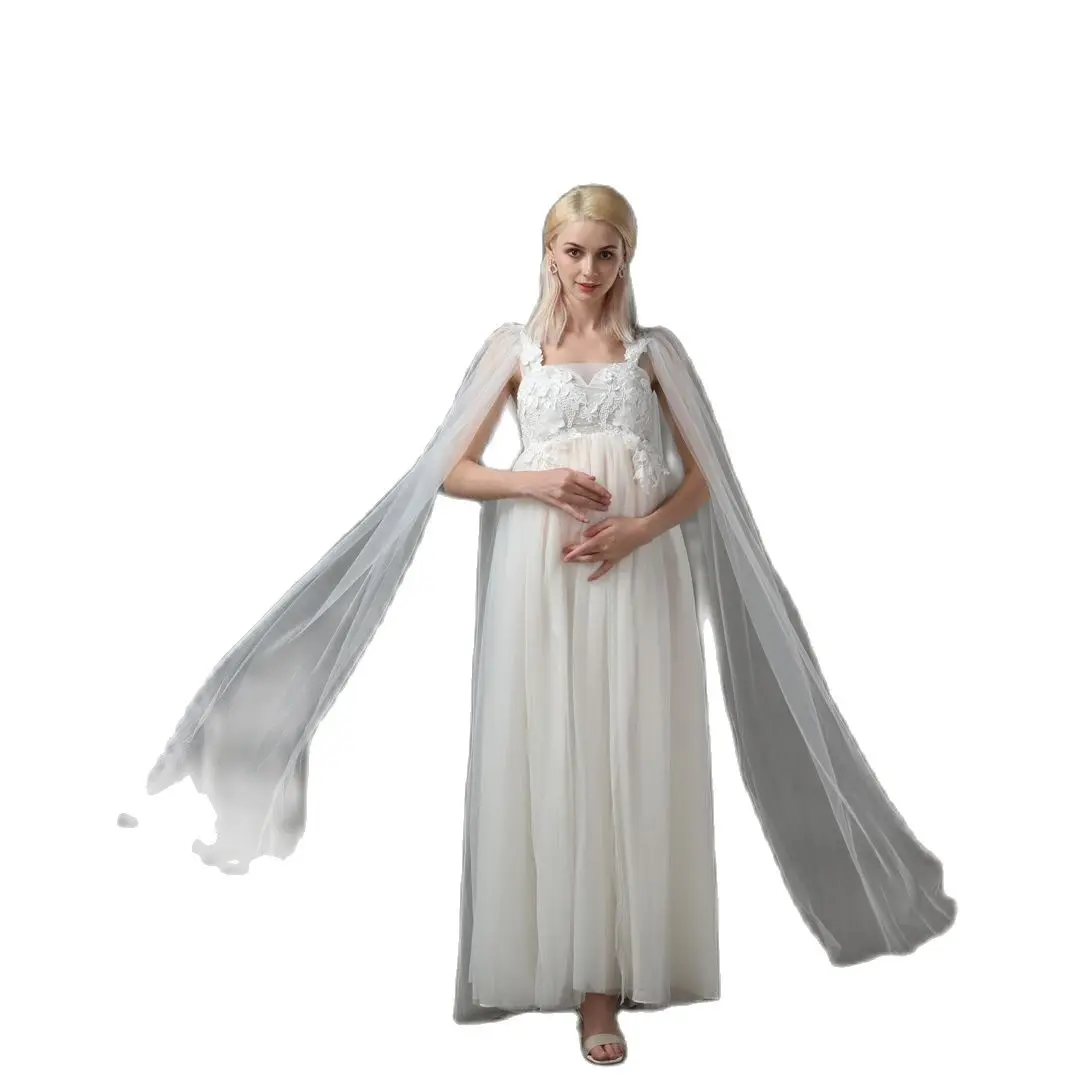 

Pregnant Woman Bathrobe Sexy Wedding Shawl Custom Made Long Lace Applique Bridal Photo Robe Dressing Gown Maternity Dress