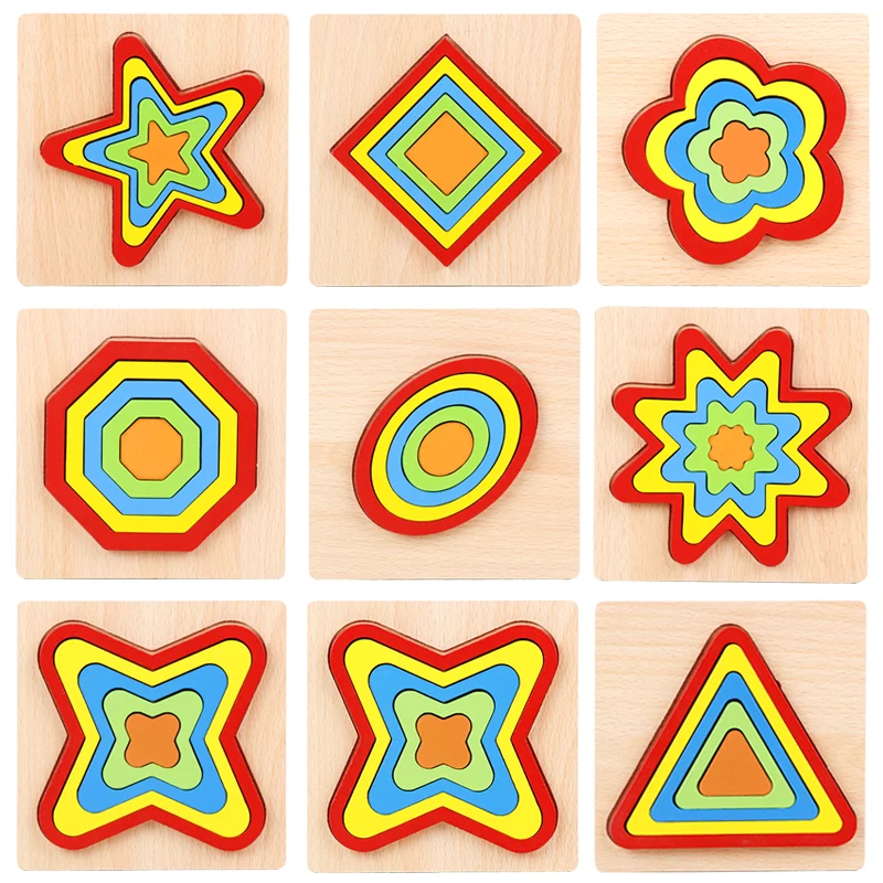 Многослойные деревянные пазлы Tangram Геометрические Цвета познание Ранние