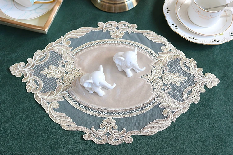 H65d89b1f023d4eb6803fb2318cf28404p Oval 28x42cm European Luxury Lace Embroidered Restaurant Velvet Placemat Small Balcony Coffee Cup Table Mat Vase Pad Coaster Mallzona