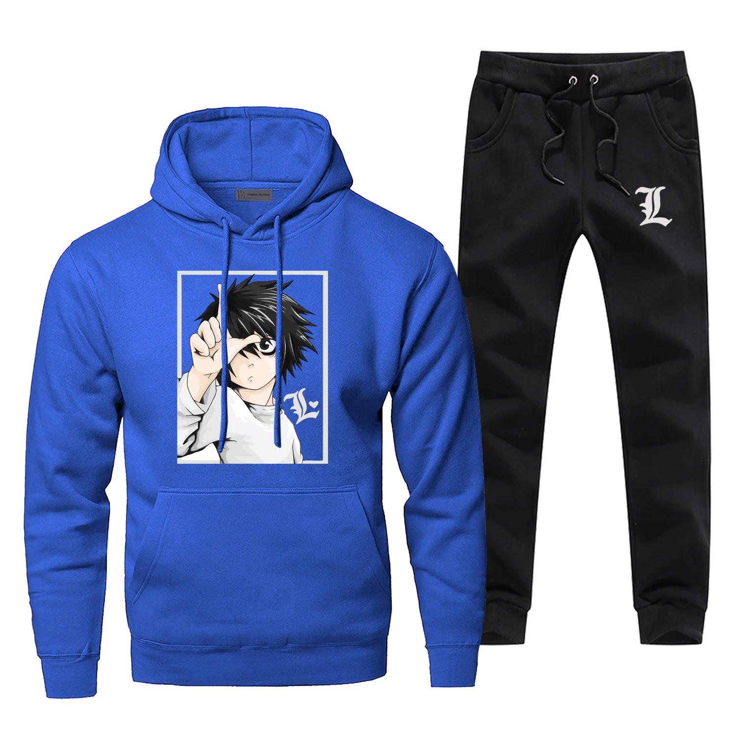 Blue Death Note мужские толстовки наборы из двух частей брюки толстовки Харадзюку тренировочные брюки уличная одежда Япония Аниме Спортивная одежда толстовки - Цвет: Blue