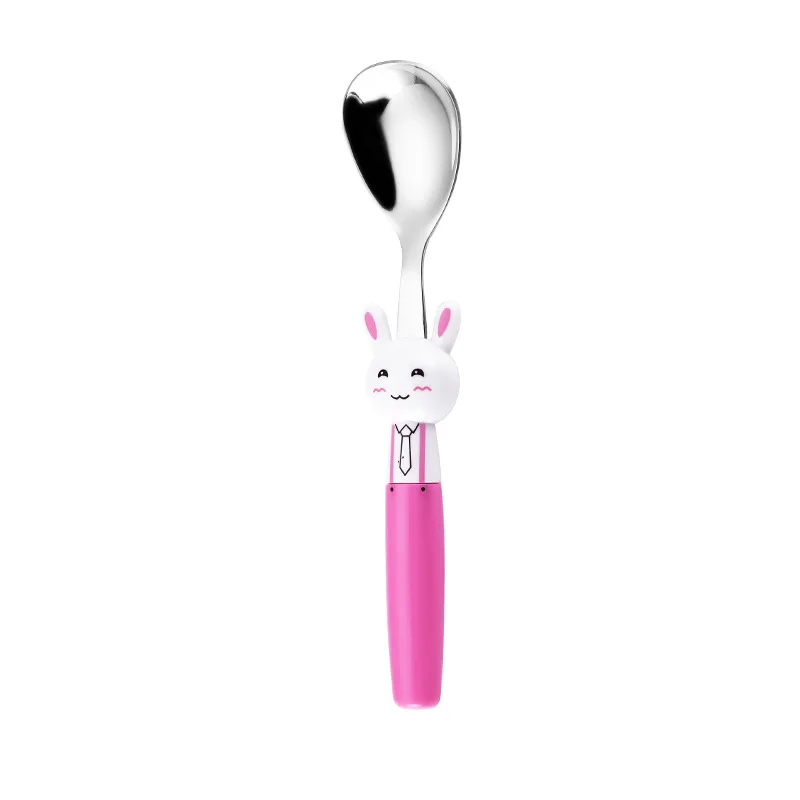 Pink Spoon Tofok ложка с мультяшным Кроликом, вилка, детская посуда для еды, детская посуда из нержавеющей стали, столовая посуда, кухонные столовые приборы, 1 шт - Цвет: Pink Spoon