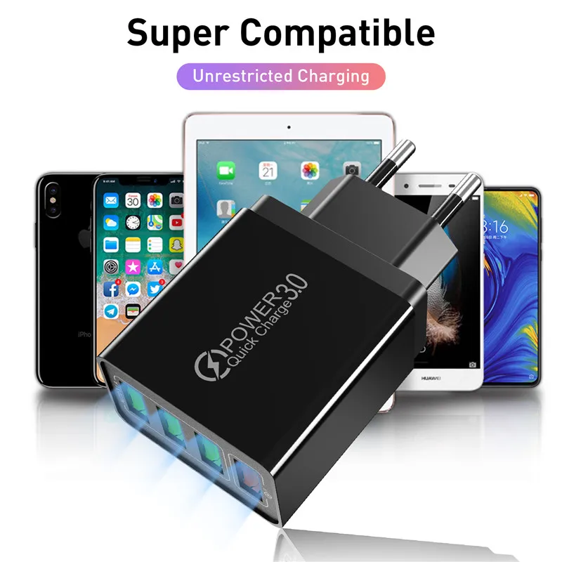 48 Вт Быстрая зарядка 3 А 4 порта USB зарядное устройство USB быстрое зарядное устройство QC4.0 QC3.0 для iPhone 11 Pro X samsung S10 A50 Xiaomi Mi9 настенный адаптер
