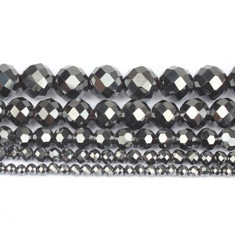 Natural Stone Hematite Round Beads in Gold & Silver Tones for Jewelry Making - 15'' Strand