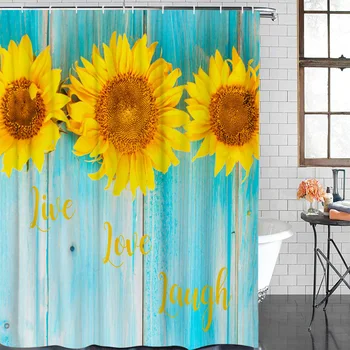 

Bathroom Shower Curtains Sunflower Wood Grain Waterproof Polyester Fabric Shower Curtain Home Decoration Bathroom Curtain
