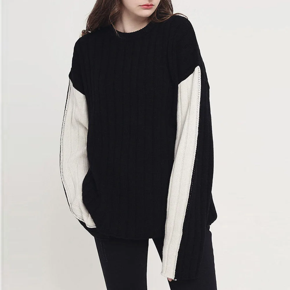 

2020 Autumn Winter Patchwork Sweater Pullover Women Korean Style Simple Knitted Sweaters Fashion Loose Jumper Casual Knitwear
