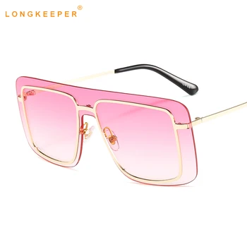 

2020 Fashion Oversized Square Sunglasses Men Women Luxury Rimless Sun Glasses Female Pink Gradient Eyeware High Quality Oculos