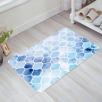 

Moroccan Blue Geometric Doormat Non-slip Rug Soft Bath Mats Bathroom Supplies Carpet Living Room