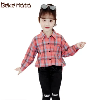 

School Blouses For Girls Plaid Kids Girl Clothes Tops Long Sleeve Cotton Teenage Girl Blouse 2020 Spring Children Shirts 4-13Y