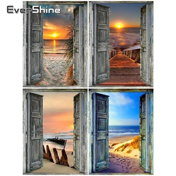 

Evershine Full Square Diamond Embroidery Door Picture Of Rhinestone Sunset Diamond Painting Landscape Cross Stitch Home Decor
