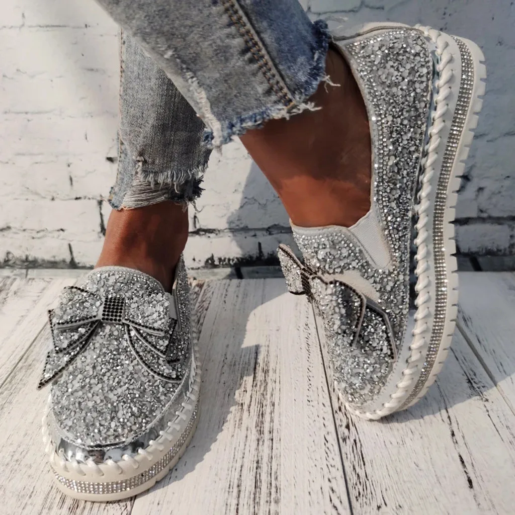 Womens Casual Single Shoes butterflies pumps Rhinestones Thick-Soled Flats Slip-on Loafers shoes women shoes fashion women*3