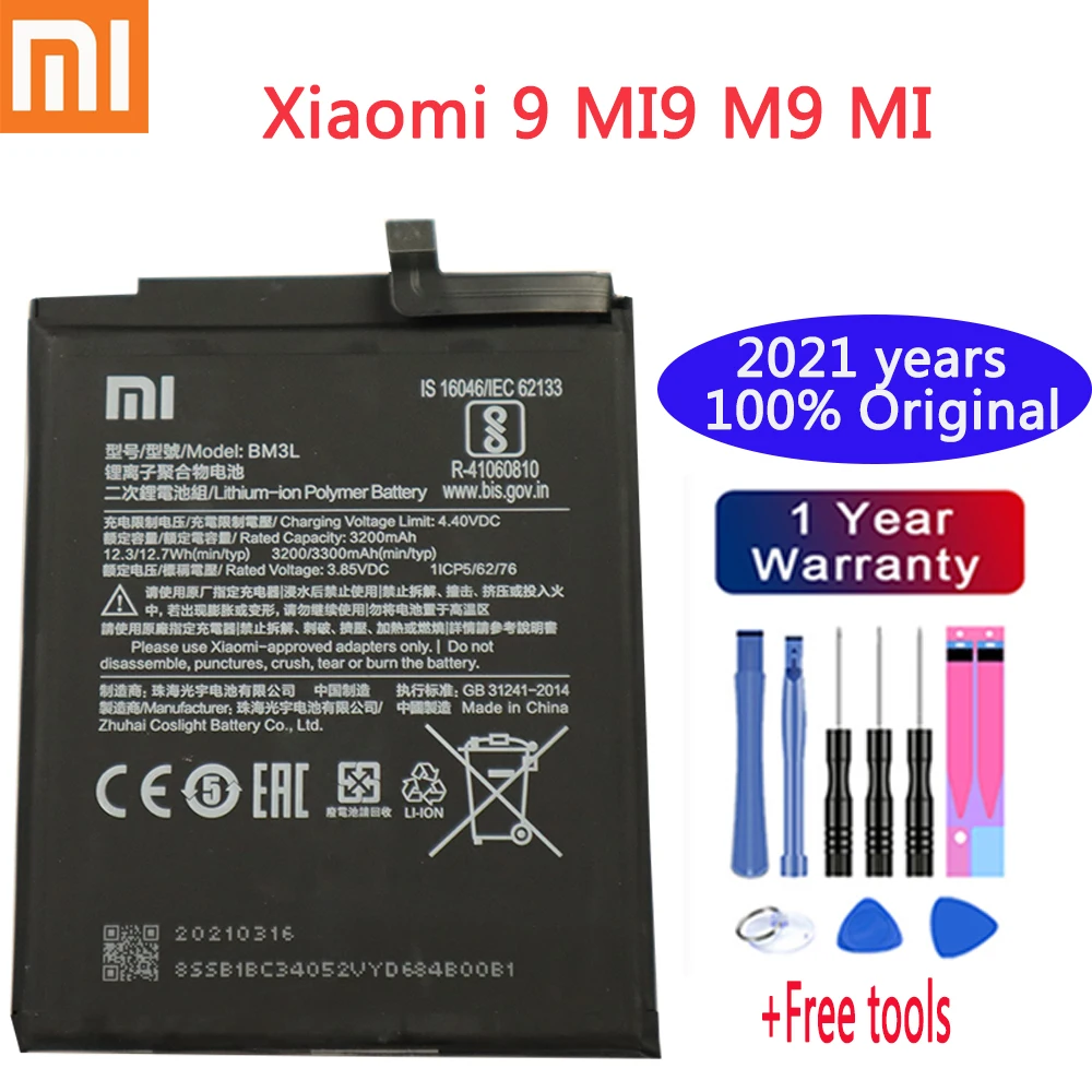 2021 years xiaomi Original Phone Battery BM3L 3300mah for Xiaomi 9 MI9 M9 MI Replacement Batteries with free tools | Мобильные
