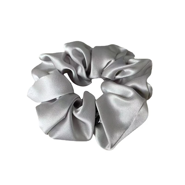2021 New 100% Pure Mulberry Silk Large Tie Hair Silk Simple Pure Color Retro Hair Bands For Women Hair Tie Rope Accessories Girl Silver