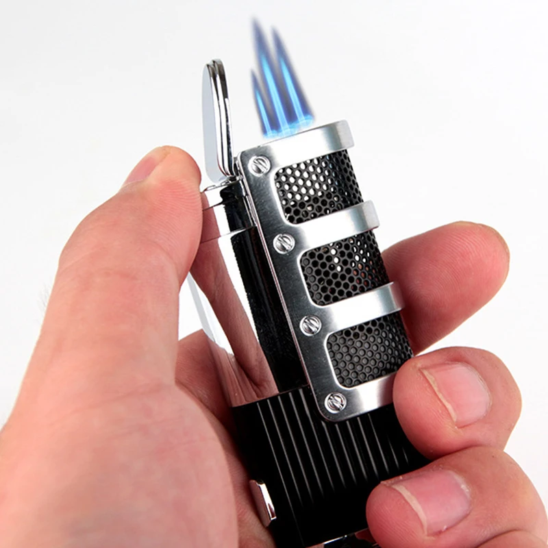 

Windproof Torch Jet Turbo Gas Lighter 1300 C Metal Three Nozzles Butane Spray Gun Cigar Cigarettes Lighters Smoking Accessories