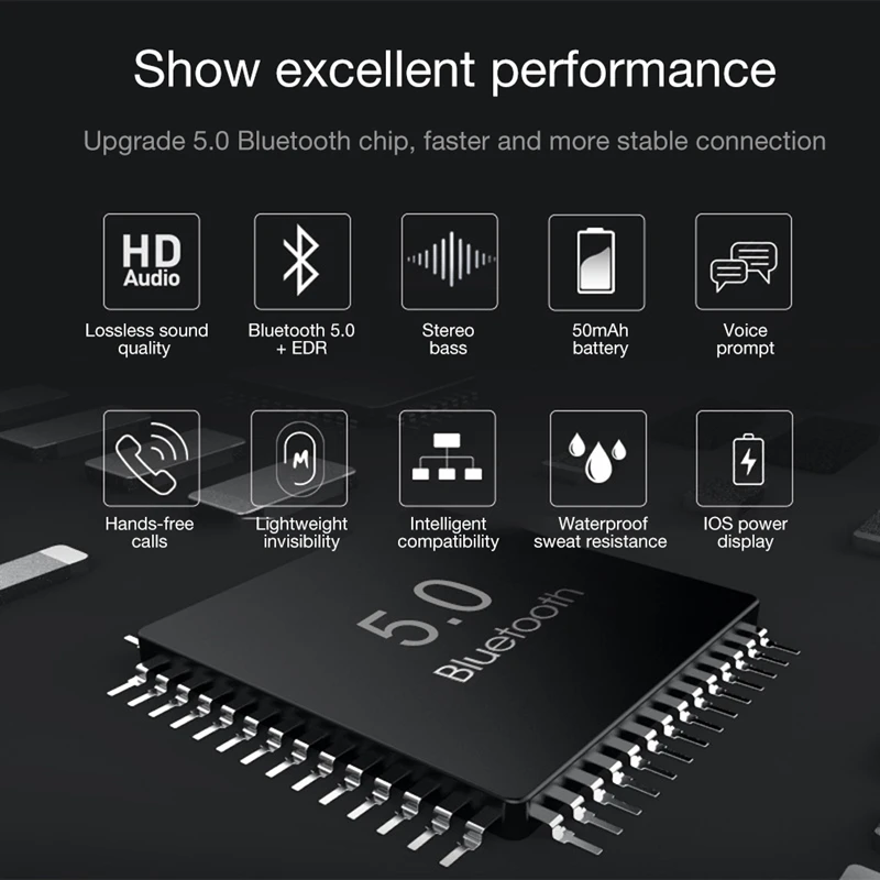 Беспроводная bluetooth-гарнитура, стерео наушники Tws, водонепроницаемые спортивные наушники с зарядным держателем для телефона Ios Android