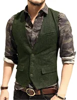 Men's Suit Vest V Neck Wool Herringbone Tweed Casual Waistcoat Formal Business Vest Groomman For Green/Black/Brown/Coffee 1