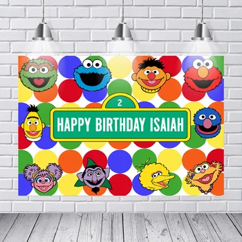 

7x5FT Baby Sesame Street Happy Birthday Party Polka Dots Custom Photo Studio Backdrop Background Vinyl Photo Background