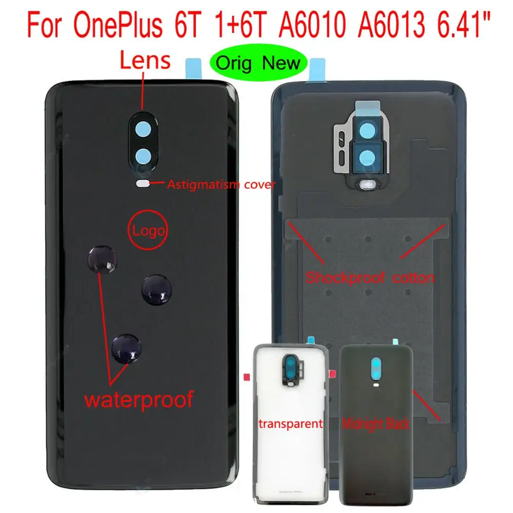 

Original New 6.41" For OnePlus 6T 1+6T A6010 A6013 Glass Rear Back Door Housing Battery Cover with lens Adhesive
