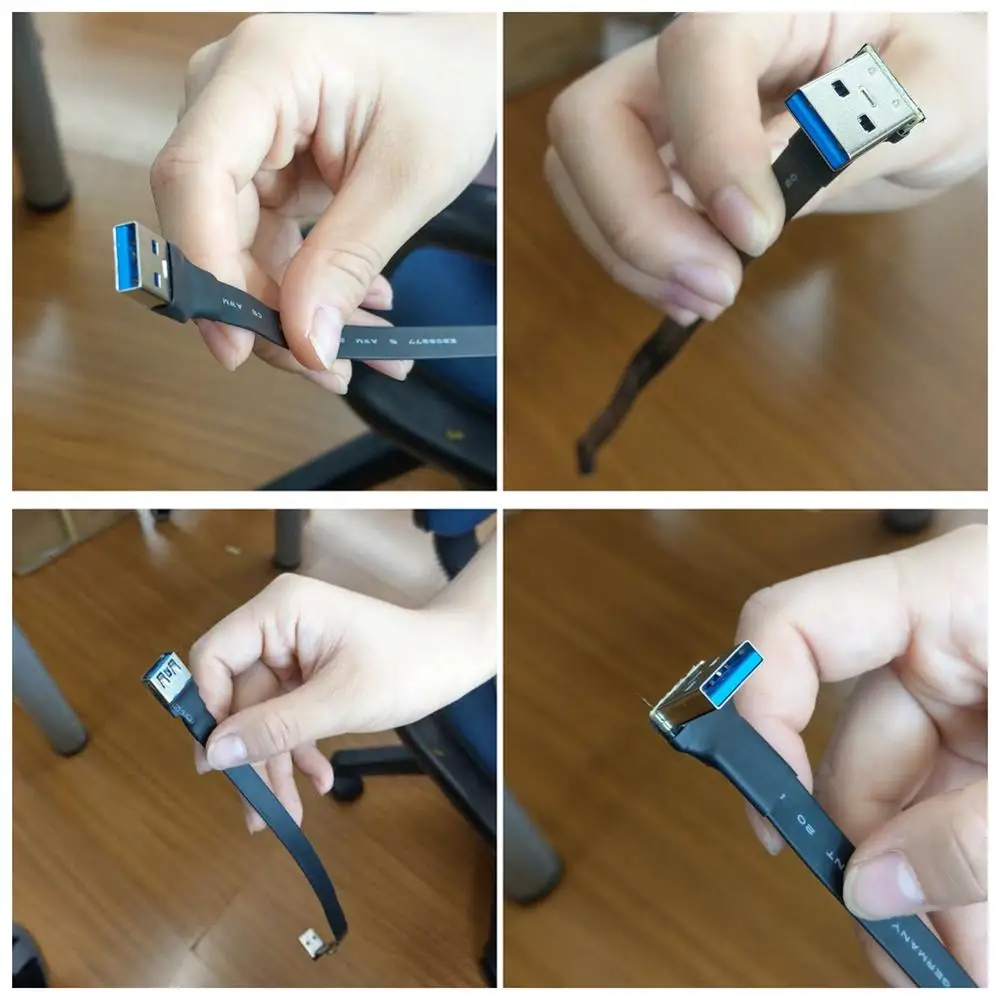 USB 3.0 타입 A to USB 3.1 타입 C 수 암 플랫 케이블, 업/다운 앵글 USB C to A FPC FPV 연장 케이블 코드 어댑터, 5cm - 3m