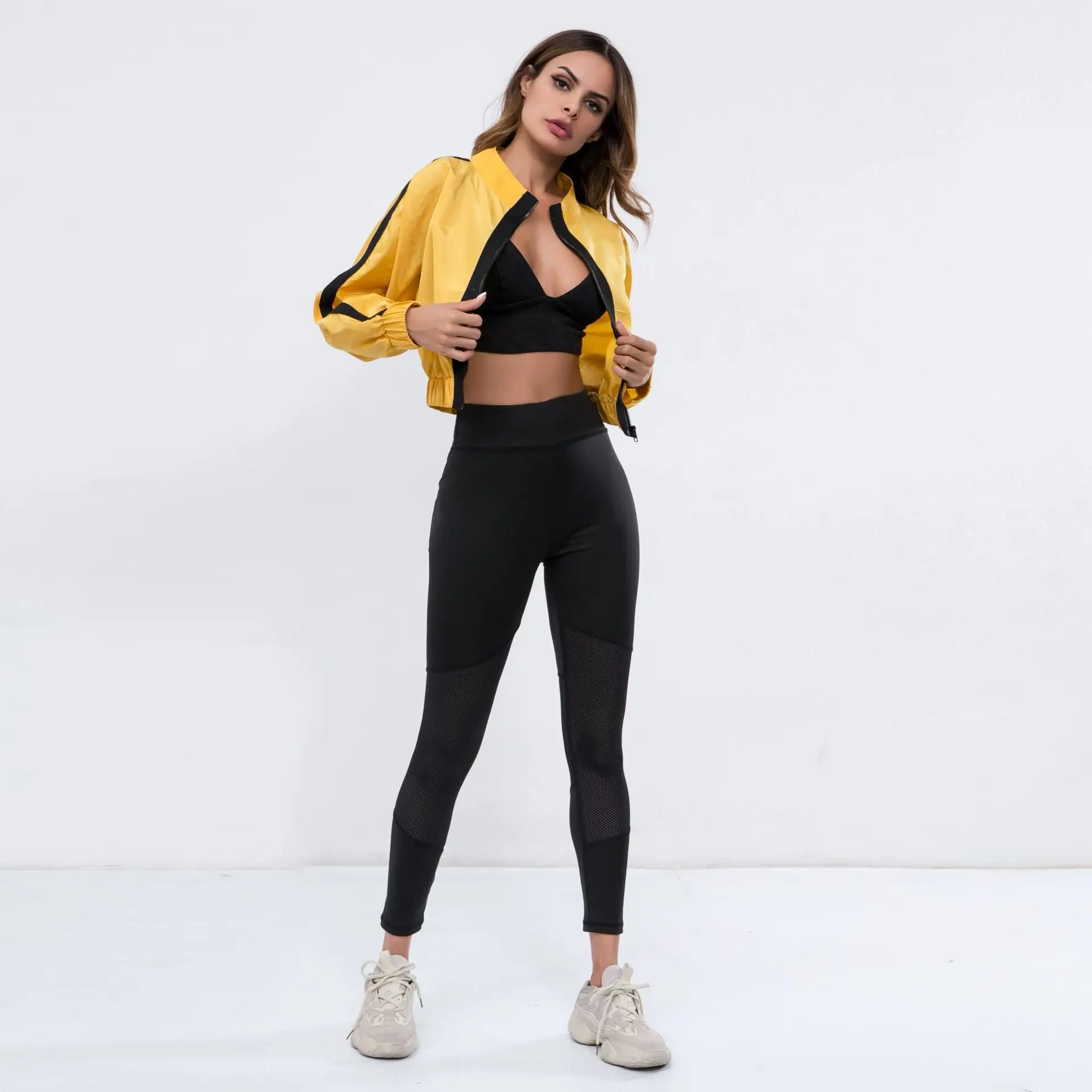 CHRLEISURE стоячий воротник молния уличная Толстовка короткий абзац свободный тренд Женская куртка с капюшоном