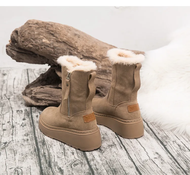 Кожаные теплые женские ботинки в Корейском стиле; сезон осень-зима; Новые повседневные зимние ботинки на плоской подошве с рифленой подошвой; женская обувь