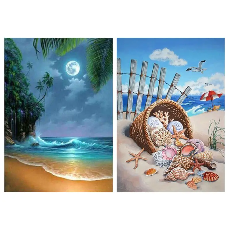

Set of 2 Diamond Painting Kit for Adult Full Drill Paint with Diamonds Pictures Arts Craft for Home Decor Gift,Summer Beach