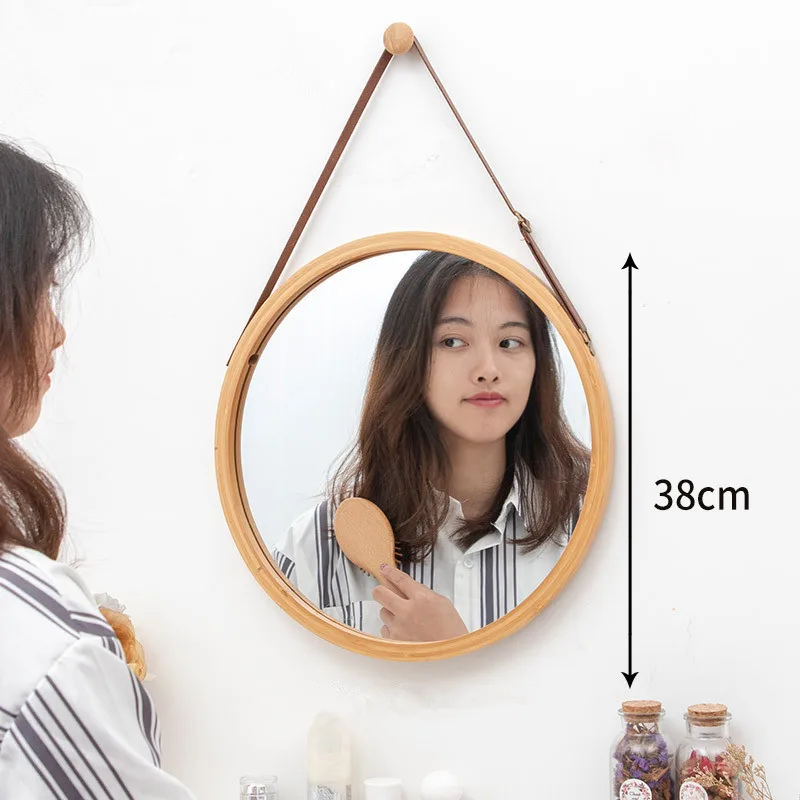 Деревянное Настенное подвесное индивидуальное круглое зеркало для ванной комнаты, простое модное декоративное туалетное зеркало