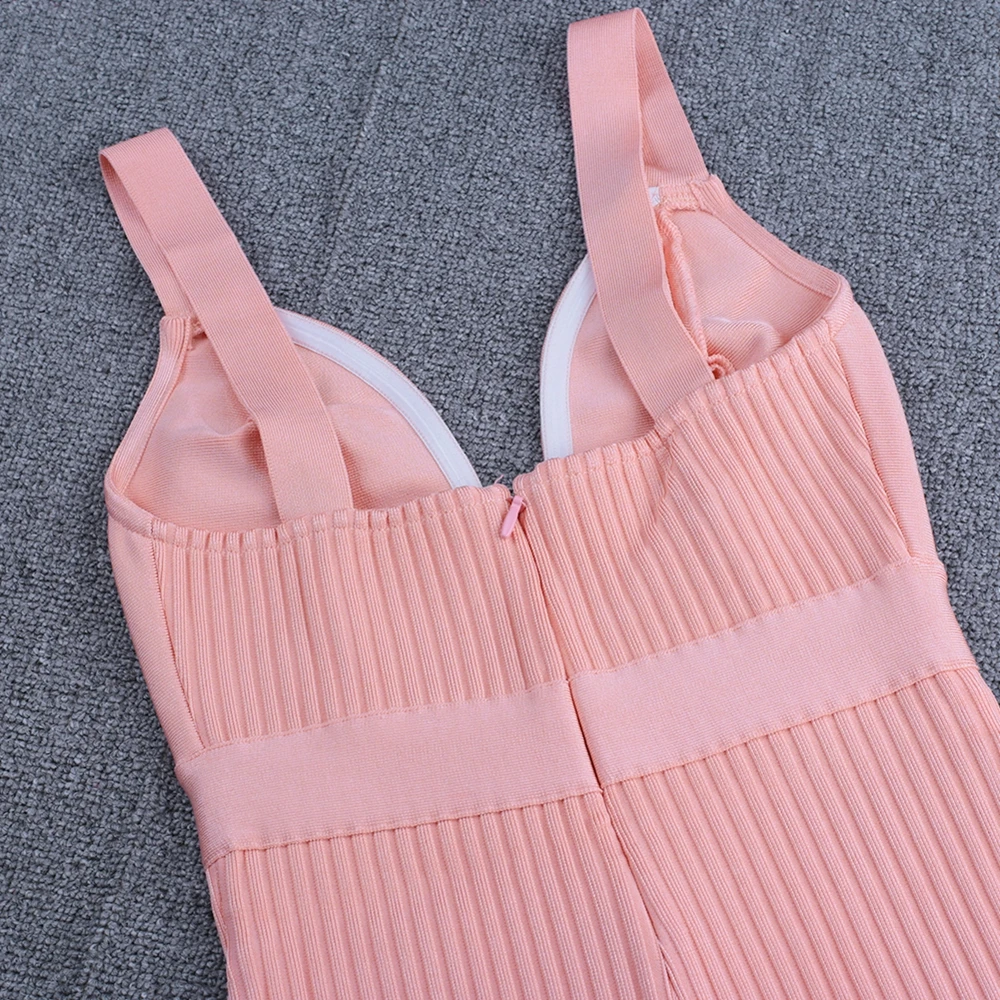 Ocstrade Розовый V шеи без рукавов Мини Strapy Бандажное платье H0235-Pink