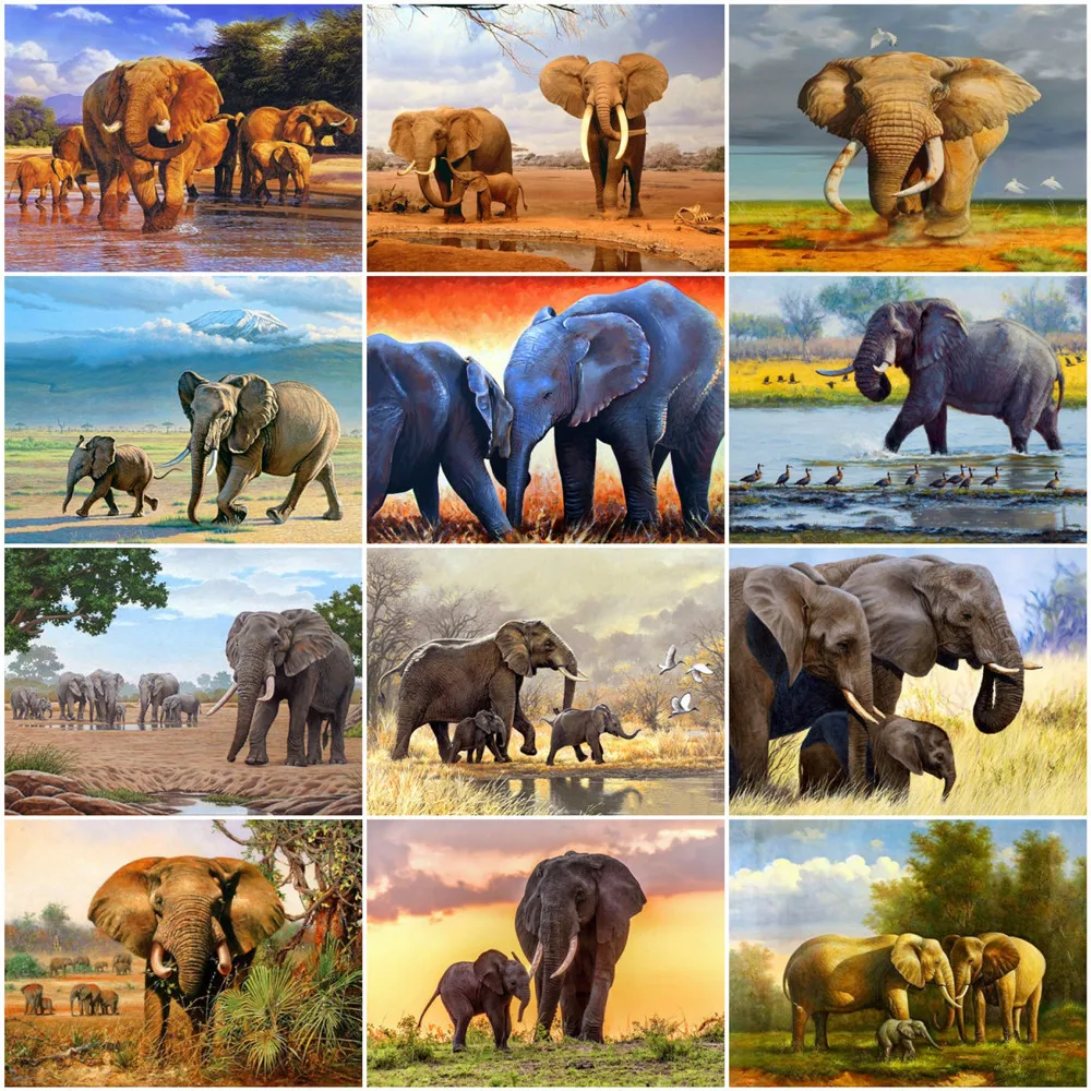 Kit De Pintura Por Números De Elefante – Lienzo De 40x50 Cm, Pinceles Y Pintura Acrílica – Para Adultos Y Principiantes