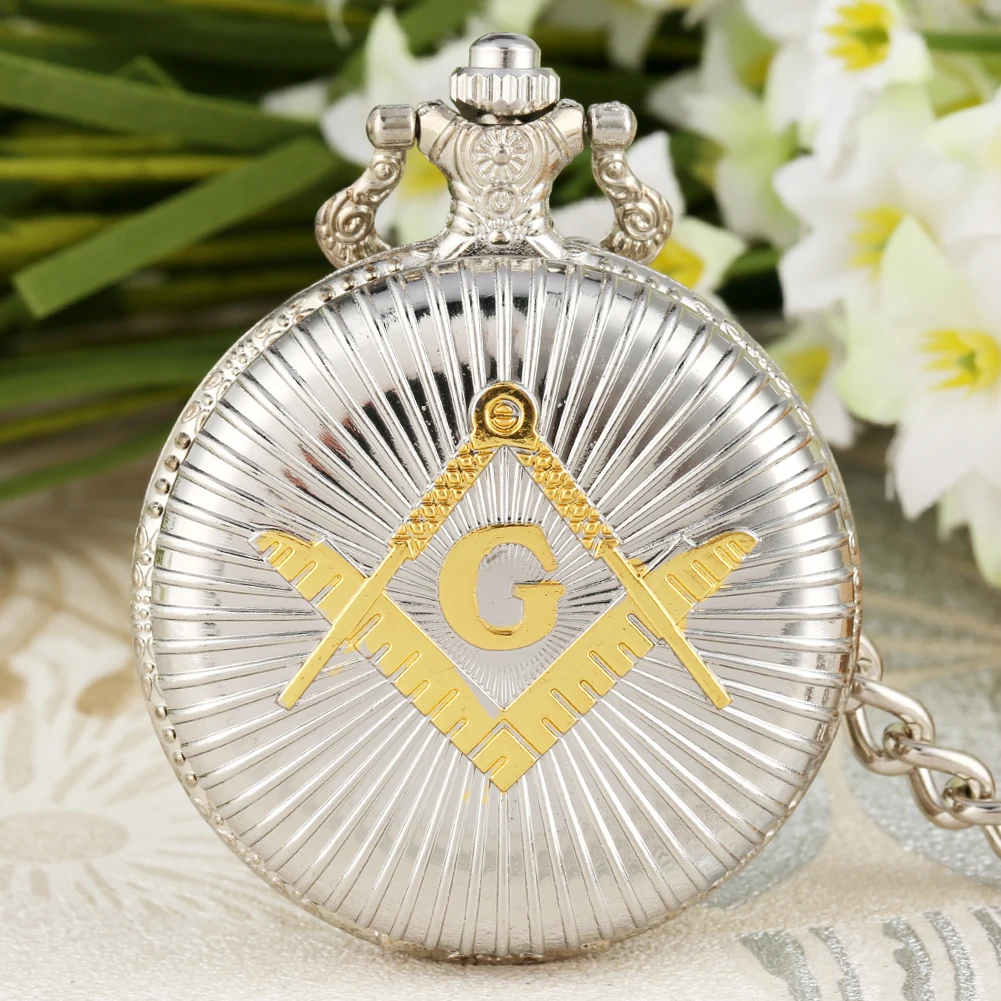 

Vintage Masons Freemasonry G Pocket Watch Pendant Fob Chain Antique Clock Bronze/Silver Unisex Gift Reloj De Bolsillo