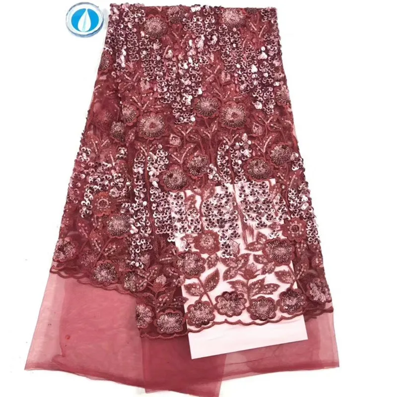 

Latest design French Net Lace Fabric, High Quality Elegant Red African Tulle lace Sequins Nigerian Lace Fabrics Wedding 5Yards