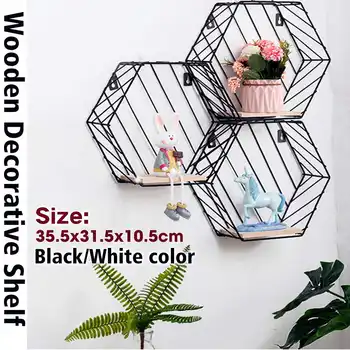 

Nordic IronTwill Wood Bottom Wall Floating Shelf Combination Wall Hanging Geometric Figure Wall Decoration Shelf For Living Room