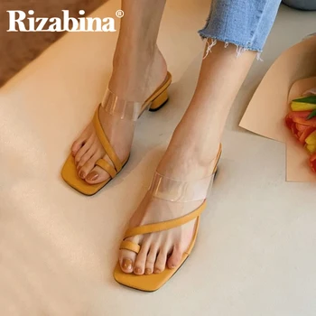 

Rizabina Summer Sandals For Ladies Fashion Women Square Heels Slippers High-Quality Real Genuine Leather Shoes Women Size 34-39